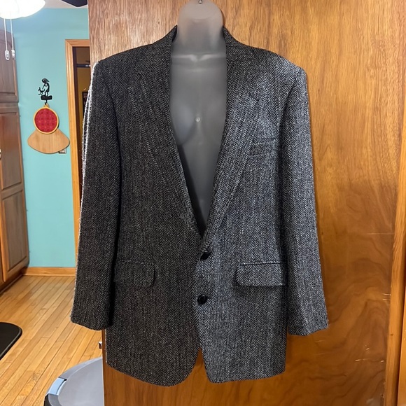Beautiful Grey Tweed Overcoat Scottish Wool Fully Lined Longer Length L - Picture 1 of 11